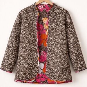 Animal Print Jacket  Quilted Blazer Reversible and Dark Floral Print
